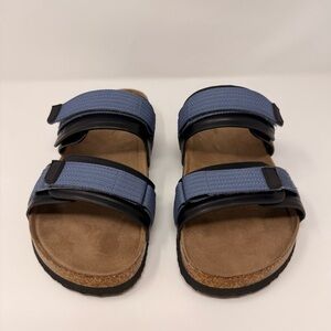 London Fog Collection Men's Blue Sandals featuring a double velcro strap design
